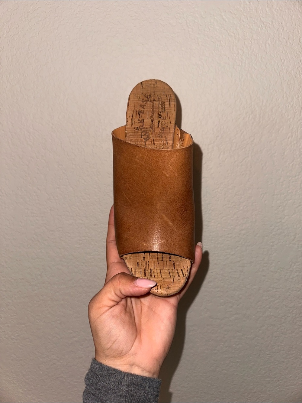 Nordstrom Tan Leather Open-Toe Clog Mules with Wood Block Heel - Picture 2 of 2
